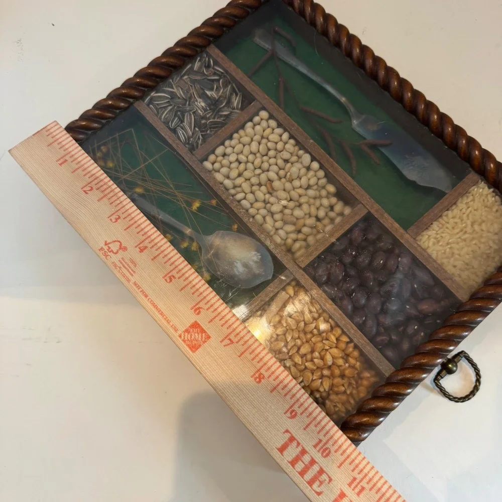 Vtg Cottagecore Farmhouse Shadow Box Wall Art Kitchen Decor Trivet Spoons Wood‎